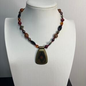 Chico's necklace costume jewelry signed beaded tribal necklace neutral natural